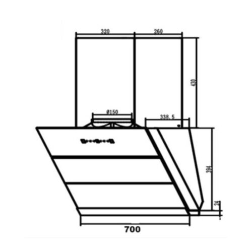 Kích thước máy hút mùi áp tường Canzy CZ 70LCD