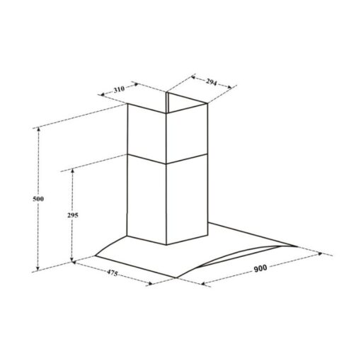 Kích thước máy hút mùi áp tường Canzy CZ 90BDS