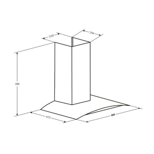 Kích thước máy hút mùi áp tường Canzy CZ TB90