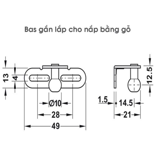 Bas lắp cho nắp gỗ pittong đẩy cánh tủ 80N Hafele 373.82.907