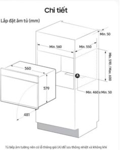Kích thước hộc tủ lò nướng âm tủ 76 lít Samsung Bespoke NV7B6675CAA/SV