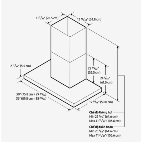 Kích thước máy hút mùi áp tường Samsung Bespoke NK36CB665WWHSV