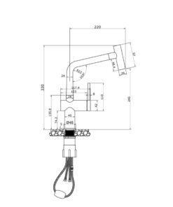 Kích thước vòi rửa bát nóng lạnh Konox Volta Nickel có dây rút