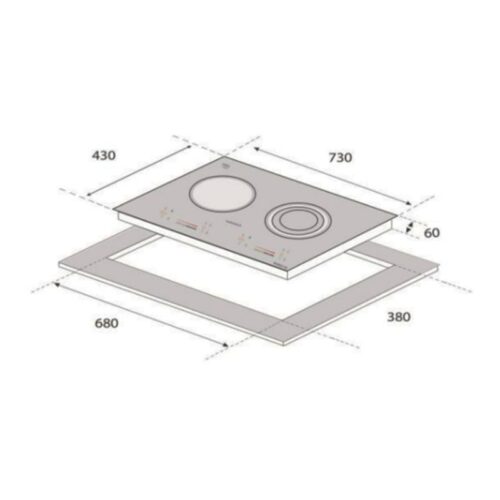 Kích thước bếp từ Eurogold 2 vùng nấu EUH2210 lắp âm