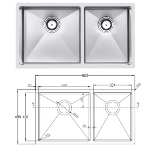 Kích thước chậu rửa bát chống xước Eurogold EUC28245EB