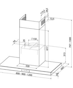 Kích thước máy hút mùi áp tường Upscale P5 WALL MOUNT
