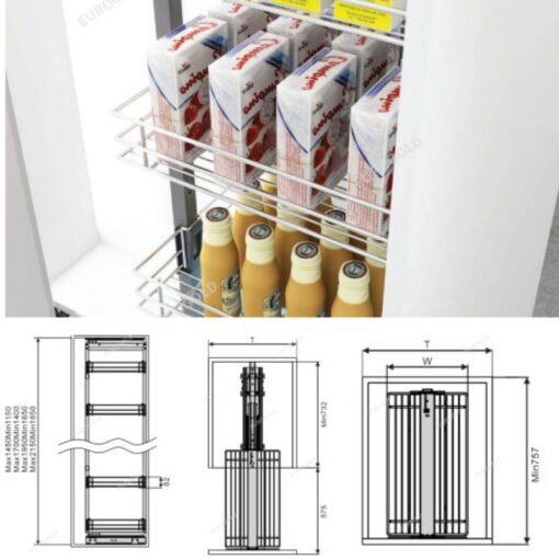 Kích thước tủ kho nan 6 tầng cánh rút Eurogold EP90640S