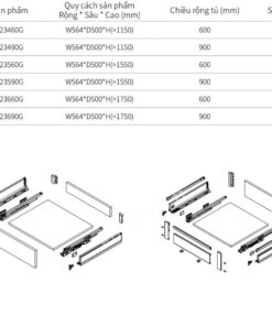 Kích thước tủ kho ngăn kéo độc lập Eurogold EUM23590G