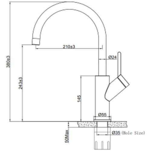 Vòi rửa bát nóng lạnh Eurogold EUF033C 5 Kích thước vòi rửa bát nóng lạnh Eurogold EUF033C