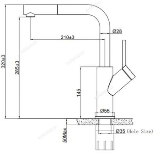 Vòi rửa bát nóng lạnh Eurogold EUF120BR 5 Kích thước vòi rửa bát nóng lạnh Eurogold EUF120BR