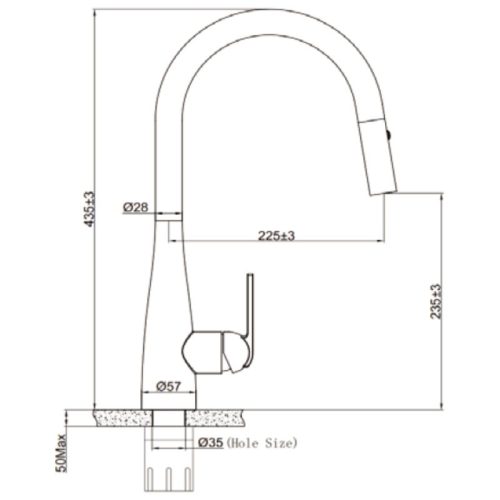 Vòi rửa bát nóng lạnh Eurogold EUF219DR có dây rút 5 Kích thước vòi rửa bát nóng lạnh Eurogold EUF219DR có dây rút