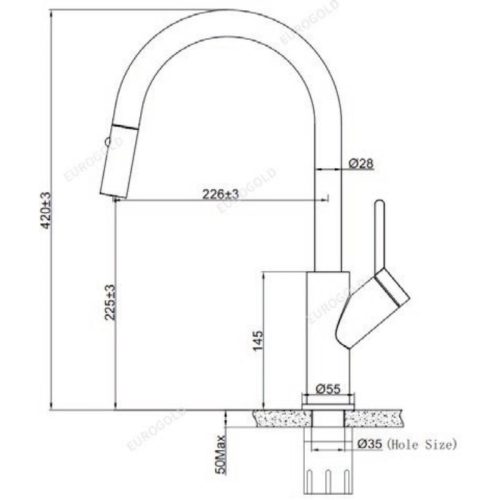 Vòi rửa bát nóng lạnh Eurogold EUF333DR có dây rút 5 Kích thước vòi rửa bát nóng lạnh Eurogold EUF333DR có dây rút