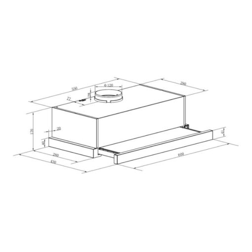 Kích thước máy hút mùi âm tủ Binova BI-28-GT-06