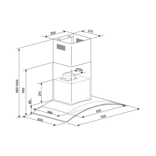 Máy hút mùi áp tường Binova BI-6688EU 5 Kích thước máy hút mùi áp tường Binova BI-6688EU