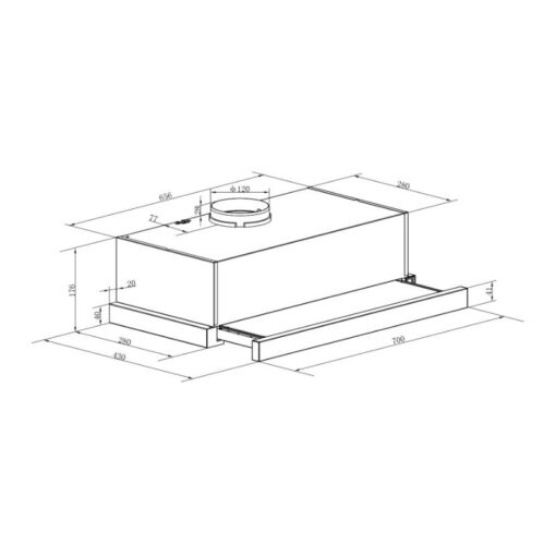 Kích thước máy hút mùi âm tủ Binova BI-28-GT-07