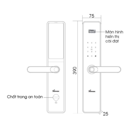 Kích thước khóa thông minh Demax SL-C622 AC APP WIFI