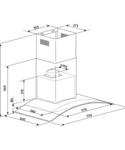 Kích thước máy hút mùi áp tường Binova BI-58-GT-07