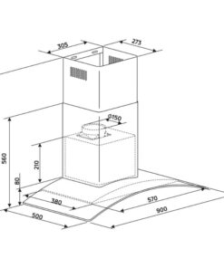 Kích thước máy hút mùi áp tường Binova BI-6688-ISO-09