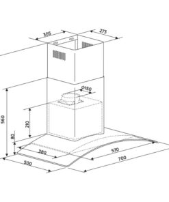 Kích thước máy hút mùi áp tường Binova BI-77-GT-07