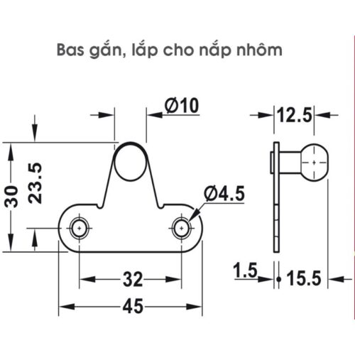 Kích thước pittong đẩy cánh tủ 100N Hafele 373.82.908