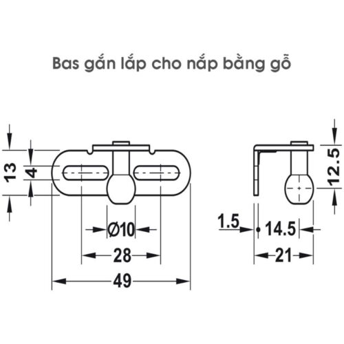 Kích thước pittong đẩy cánh tủ 100N Hafele 373.82.908