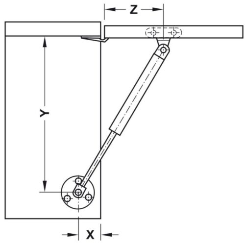 Kích thước pittong đẩy cánh tủ 100N Hafele 373.82.908