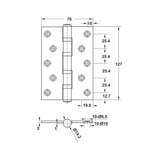 Kích thước bản lề lá 4BB 127x76x3mm Häfele DIY 489.05.027