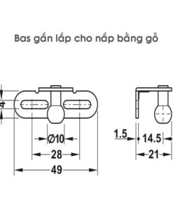 Kích thước bas nắp gỗ pittong đẩy cánh tủ 150N Hafele 373.82.910