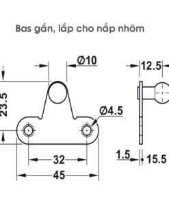 Kích thước bas nắp nhôm pittong đẩy cánh tủ 150N Hafele 373.82.910