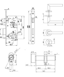 Kích thước bộ khóa tay nắm cửa vệ sinh Hafele 489.10.660