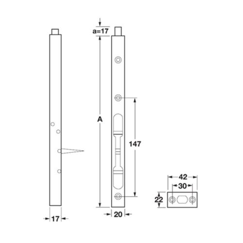 Kích thước chốt cửa âm 305mm Hafele DIY 489.71.461