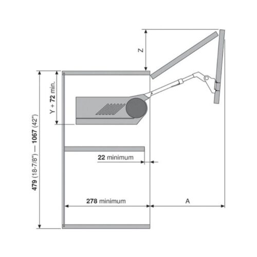 Kích thước Hộp Lực Tay Nâng Blum Aventos HF-25 372.94.034