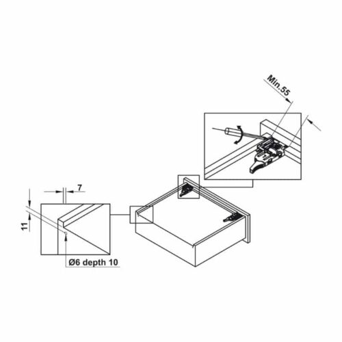 Kích thước ray âm giảm chấn EPC EVO mở 3/4 300mm Hafele 433.32.501