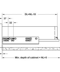 Kích thước ray âm giảm chấn EPC EVO mở 3/4 300mm Hafele 433.32.501
