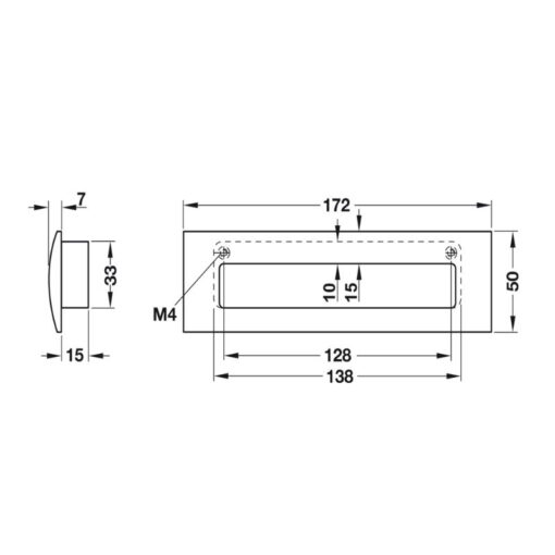 Kích thước tay nắm tủ âm 172mm Hafele 151.22.400