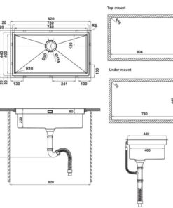 Kích thước bộ chậu rửa và phụ kiện Hafele HS21-SSN1S90 567.94.029