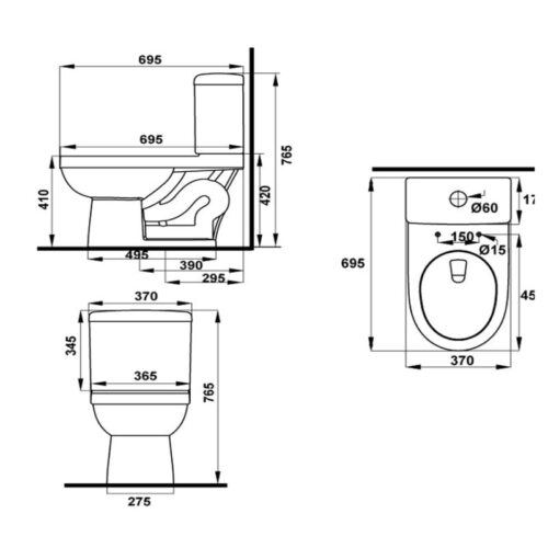 Kích thước bồn cầu 2 khối Compact Hafele 588.79.404