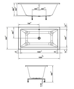 Kích thước bồn tắm âm hình vuông Nagoya 1500 Hafele 588.79.603