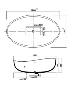 Kích thước bồn tắm đặt sàn HVN8015 Hafele 588.87.600