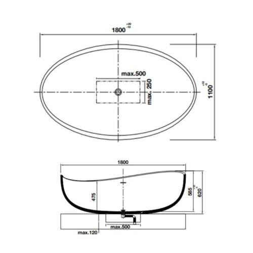 Kích thước bồn tắm đặt sàn HVN8015 Hafele 588.87.600