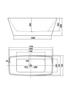 Kích thước bồn tắm độc lập Nagoya 1700 Hafele 588.99.610