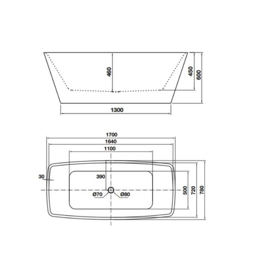 Kích thước bồn tắm độc lập Nagoya 1700 Hafele 588.99.610