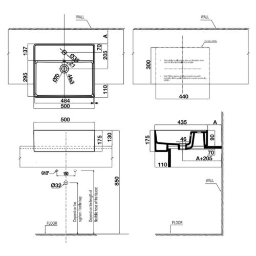 Kích thước chậu lavabo bán âm Regal Hafele 588.79.080