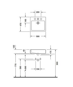 Kích thước chậu lavabo đặt bàn Hafele Duravit Vero 500 588.45.024