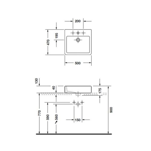 Kích thước chậu lavabo đặt bàn Hafele Duravit Vero 500 588.45.024