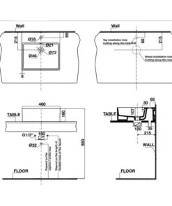 Kích thước chậu lavabo đặt bàn Sapporo 460 Hafele 588.79.002