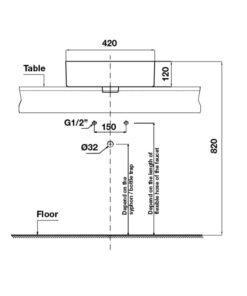 Kích thước chậu lavabo đặt bàn Sapporo Hafele 588.79.072