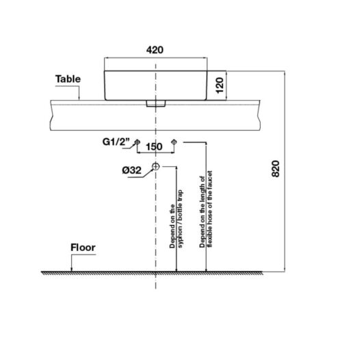 Kích thước chậu lavabo đặt bàn Sapporo Hafele 588.79.072