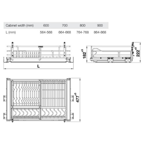 Kích thước giá bát đĩa Inox 304 Hafele Kason 549.04.046 800mm