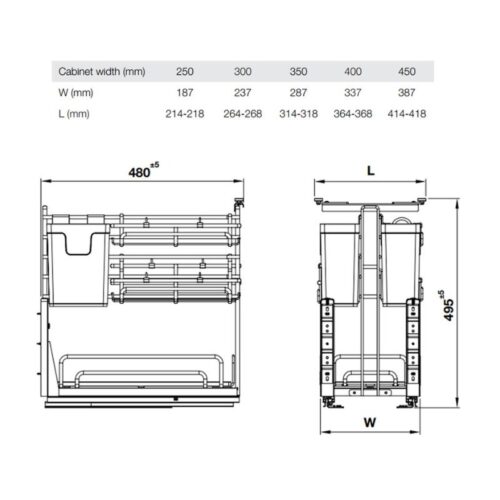 Kích thước giá dao thớt Inox 304 Hafele Omero 547.11.005 400mm